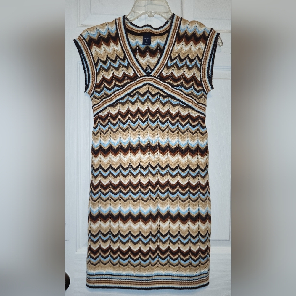 Gap Kids Chevron Pattern Knit Sweater Dress Girls  Large (10) Browns And Blue